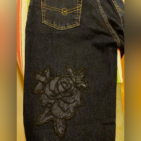 BLUMARINE Jeans Cotton Stretch Midnight Black Rose Lace Cutout 44/10 NEW - Picture 7 of 14